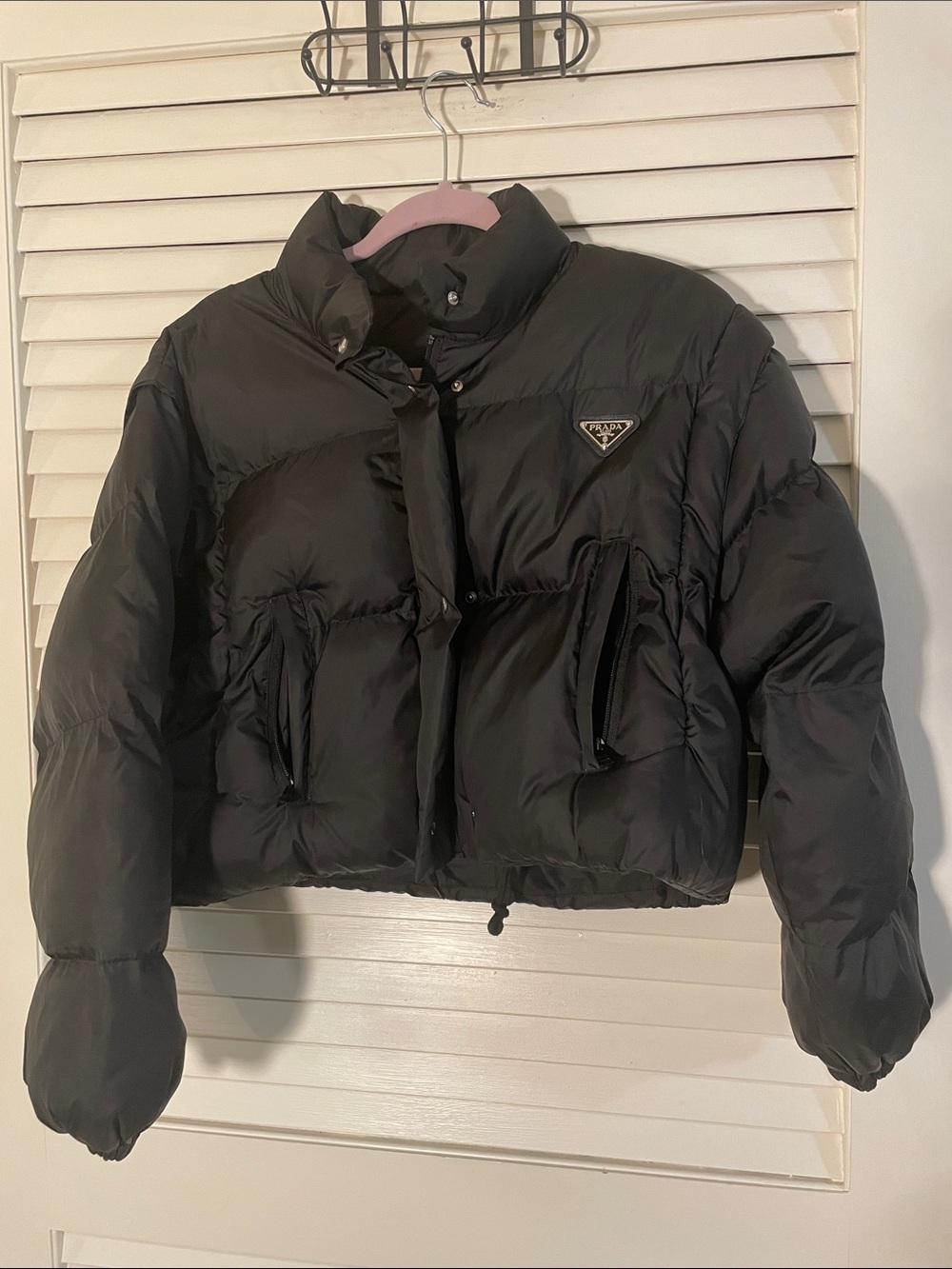 Prada Black Cropped Convertible Puffer Vest &  Jacket with Logo Badge